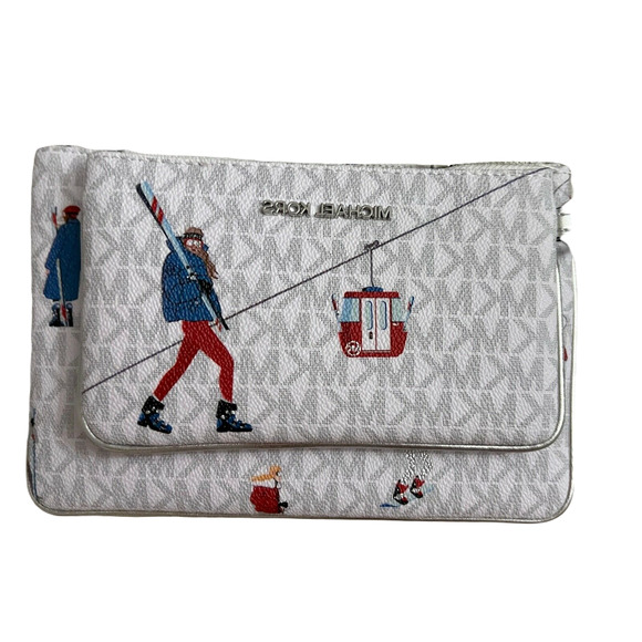 Michael Kors JET SET GIRLS Wristlet Trio Makeup Bags Wallet Case White/Multi - Picture 6 of 11